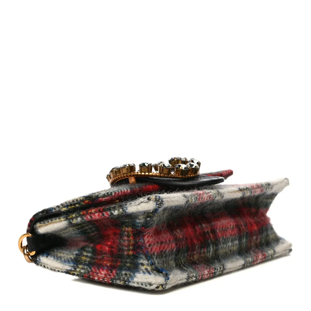 Miu Miu Tartan Plaid Wool Jewel Buckle Shoulder Belt Bag