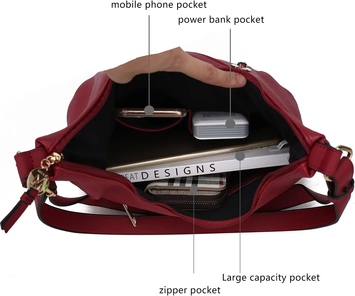 MKF Collection Crossbody Bag for Women – PU Leather Hobo Handbag – Designer Side Messenger Purse, Shoulder Crossover