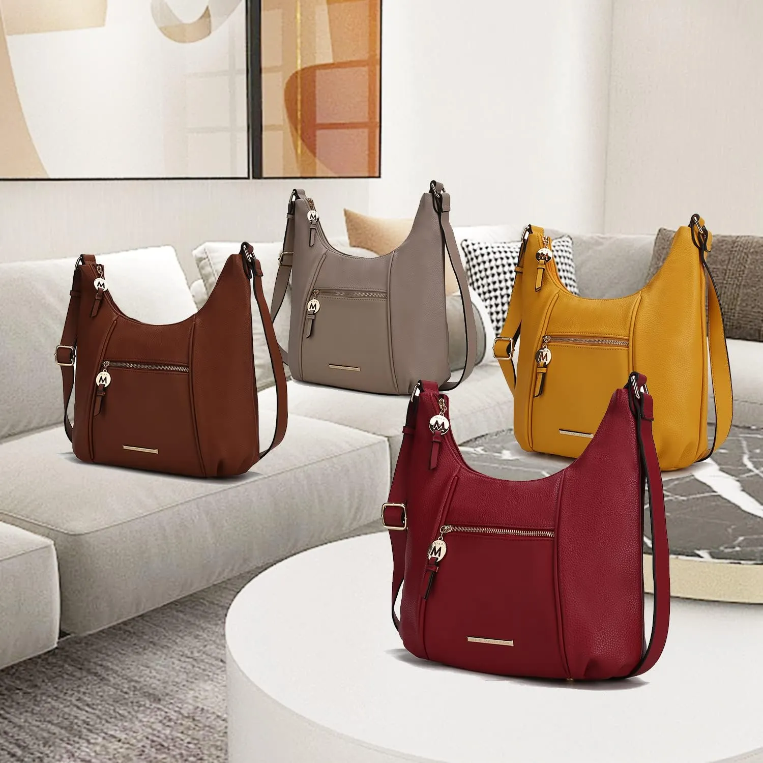 MKF Collection Crossbody Bag for Women – PU Leather Hobo Handbag – Designer Side Messenger Purse, Shoulder Crossover