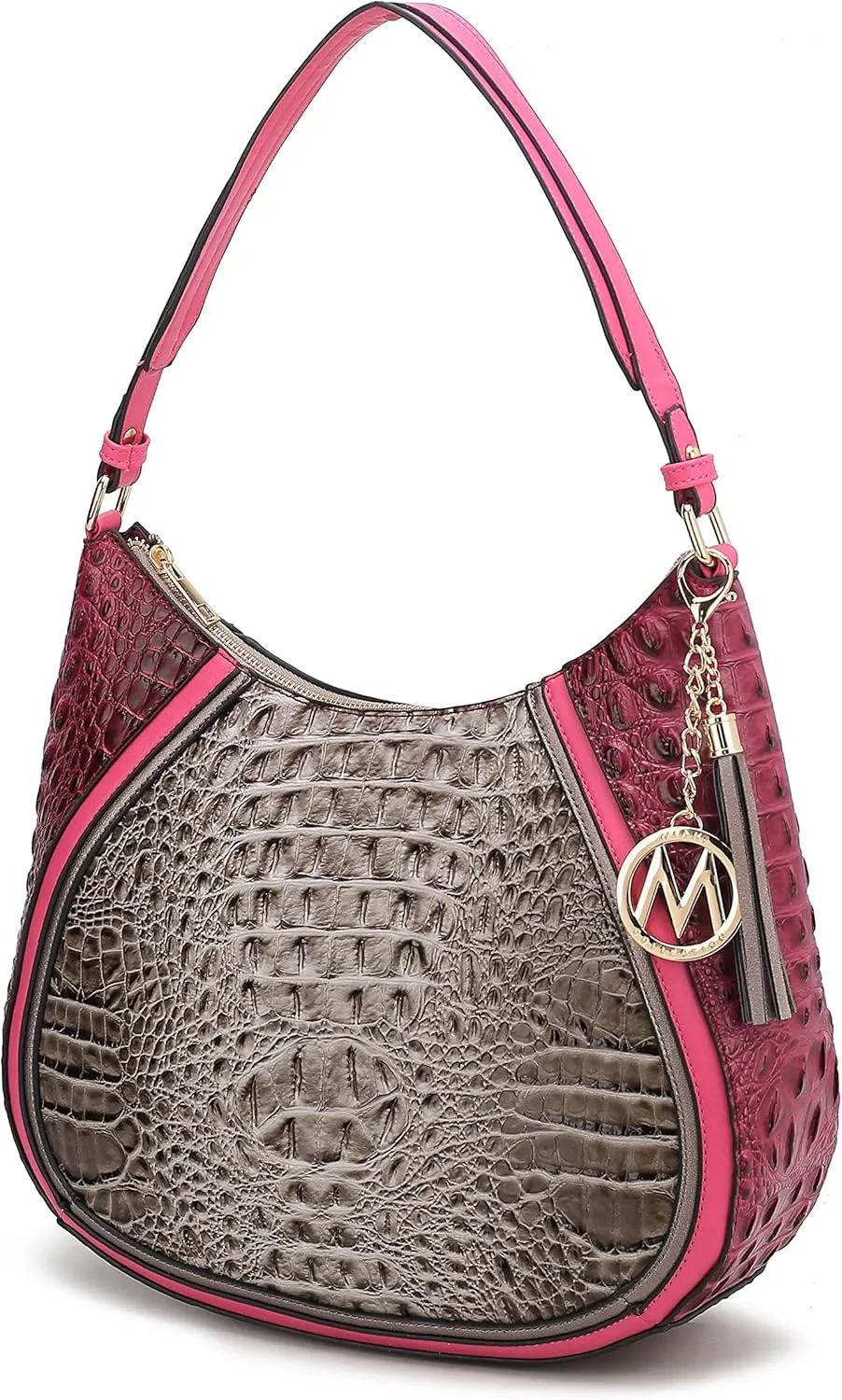 MKF Hobo Bag for Womens Fashion – PU Leather Shoulder Purse Tassel, M Charm – Top Handle Multi-pocket Handbag