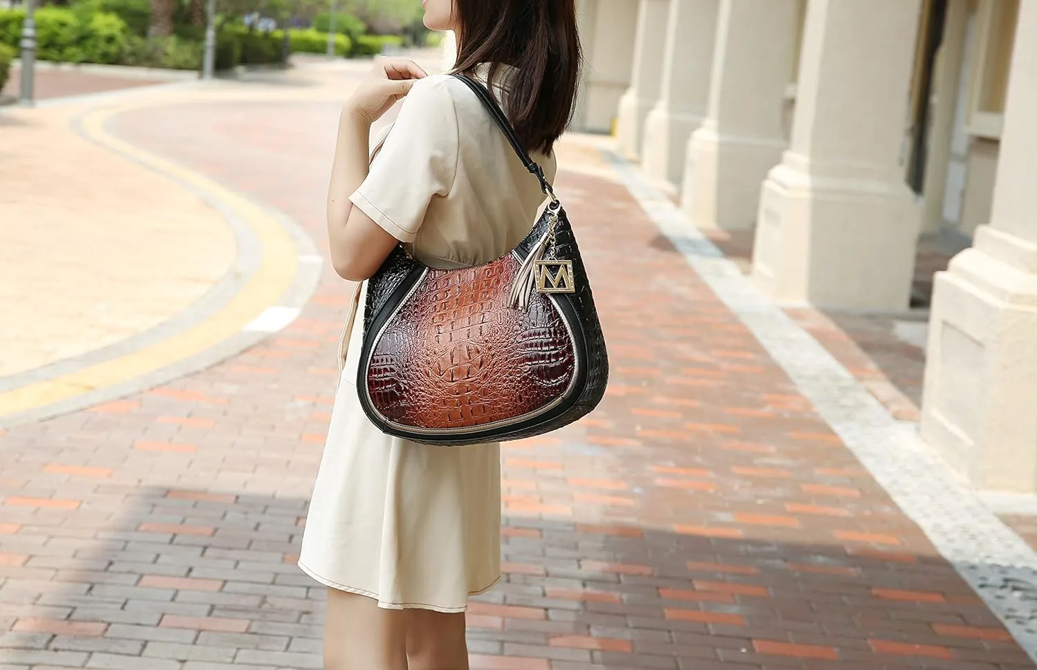 MKF Hobo Bag for Womens Fashion – PU Leather Shoulder Purse Tassel, M Charm – Top Handle Multi-pocket Handbag