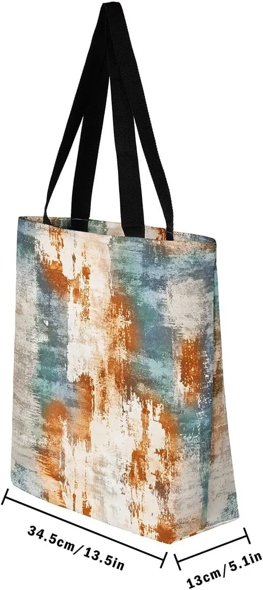 Modern Abstract Canvas Tote Bag Vintage Ombre Art Sandproof Beach Bag,Minimalism Red Orange Blue
