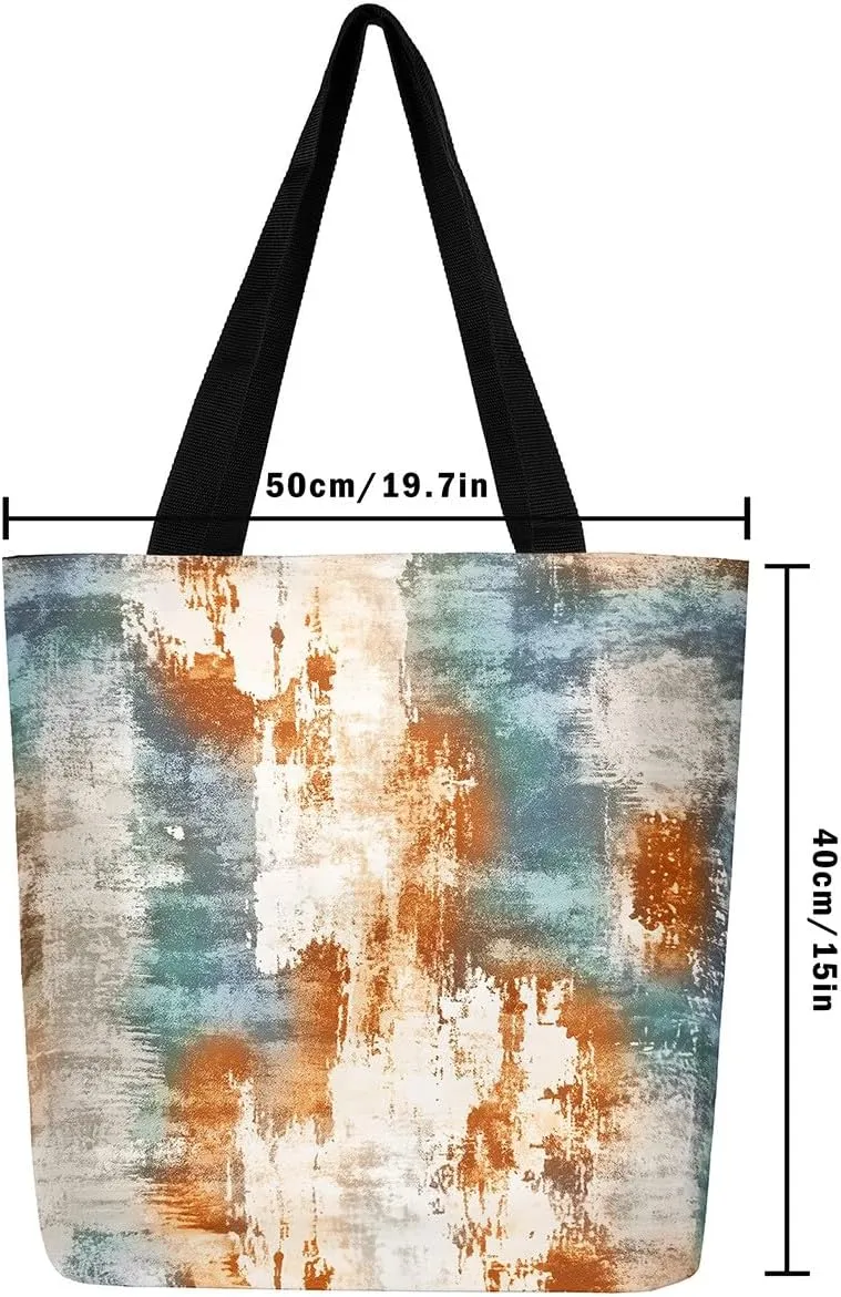 Modern Abstract Canvas Tote Bag Vintage Ombre Art Sandproof Beach Bag,Minimalism Red Orange Blue