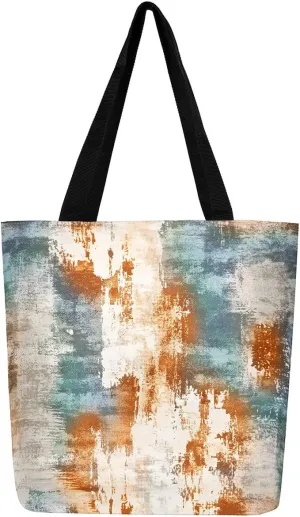 Modern Abstract Canvas Tote Bag Vintage Ombre Art Sandproof Beach Bag,Minimalism Red Orange Blue