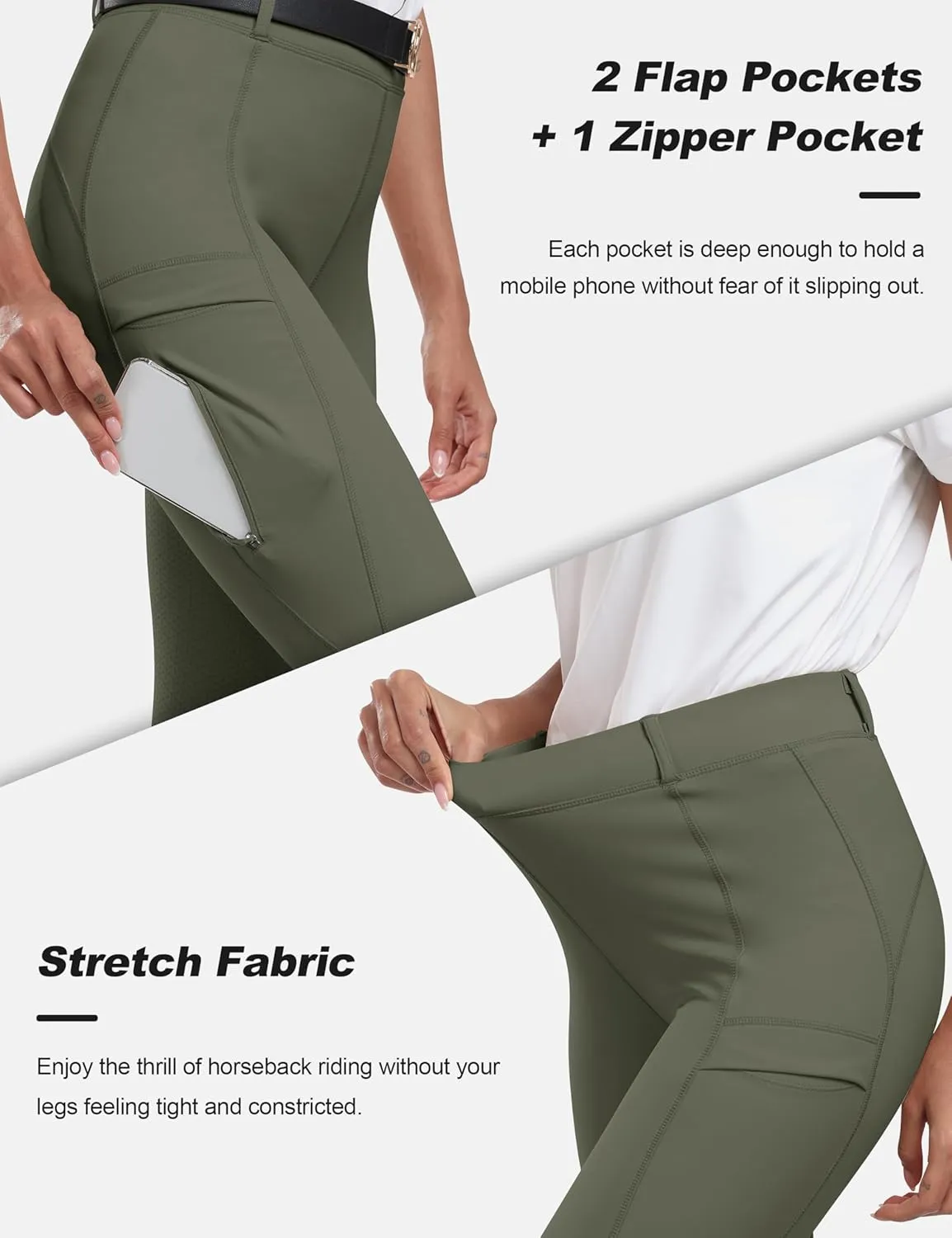 MoFiz Women's Silicone Full Seat Horse Riding Pants Zipper Pockets Equestrian Breeches Riding Tights