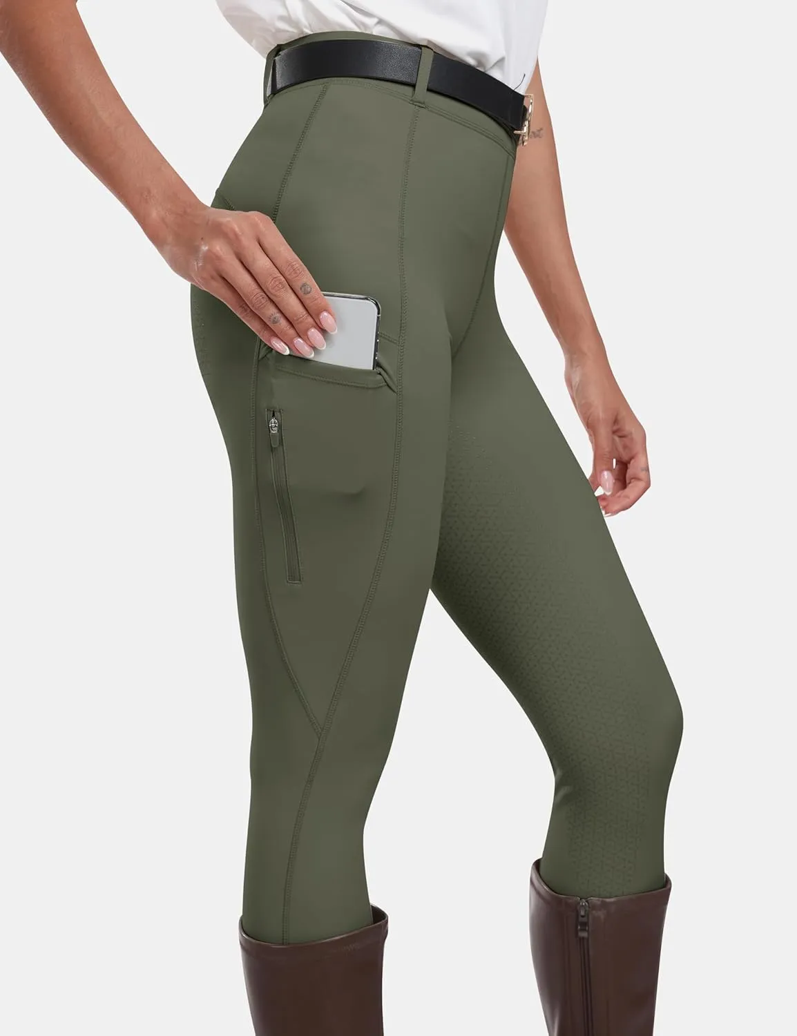 MoFiz Women's Silicone Full Seat Horse Riding Pants Zipper Pockets Equestrian Breeches Riding Tights
