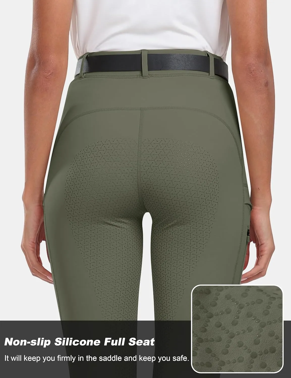 MoFiz Women's Silicone Full Seat Horse Riding Pants Zipper Pockets Equestrian Breeches Riding Tights