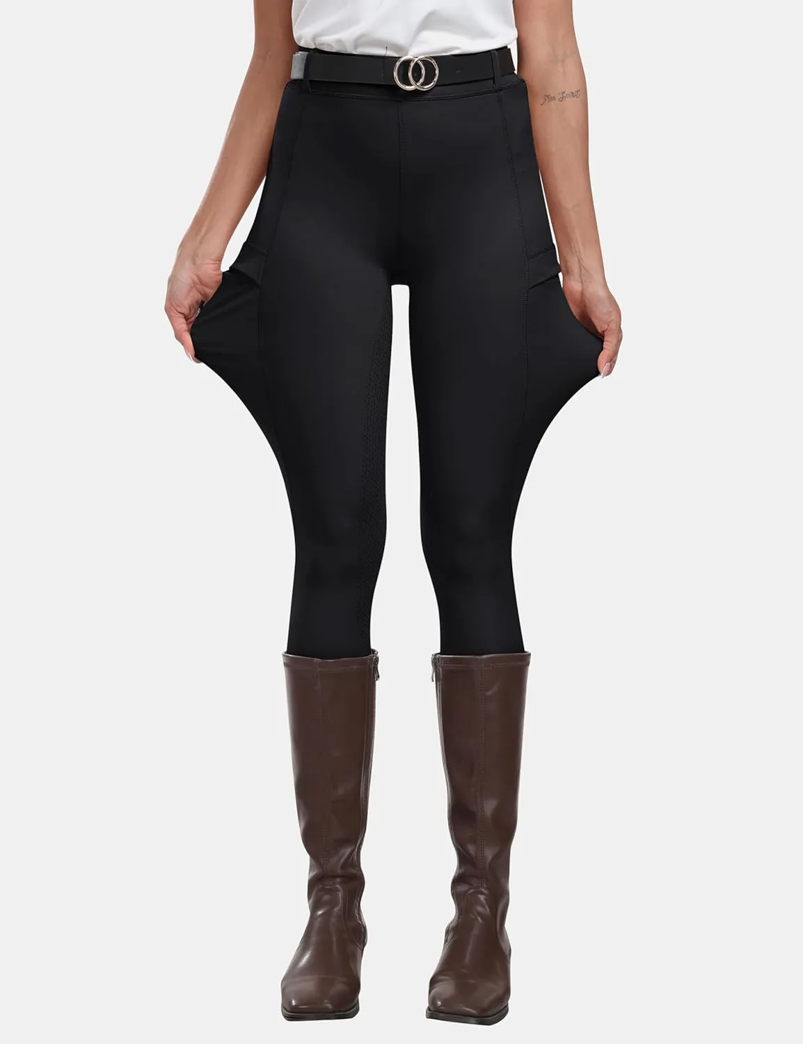 MoFiz Women's Silicone Full Seat Horse Riding Pants Zipper Pockets Equestrian Breeches Riding Tights