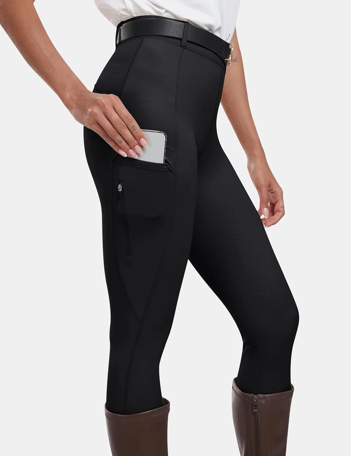 MoFiz Women's Silicone Full Seat Horse Riding Pants Zipper Pockets Equestrian Breeches Riding Tights