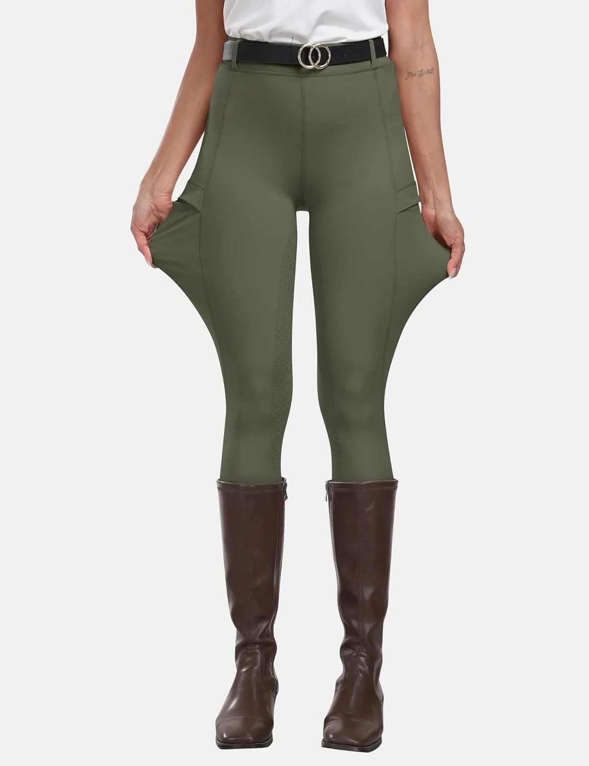 MoFiz Women's Silicone Full Seat Horse Riding Pants Zipper Pockets Equestrian Breeches Riding Tights