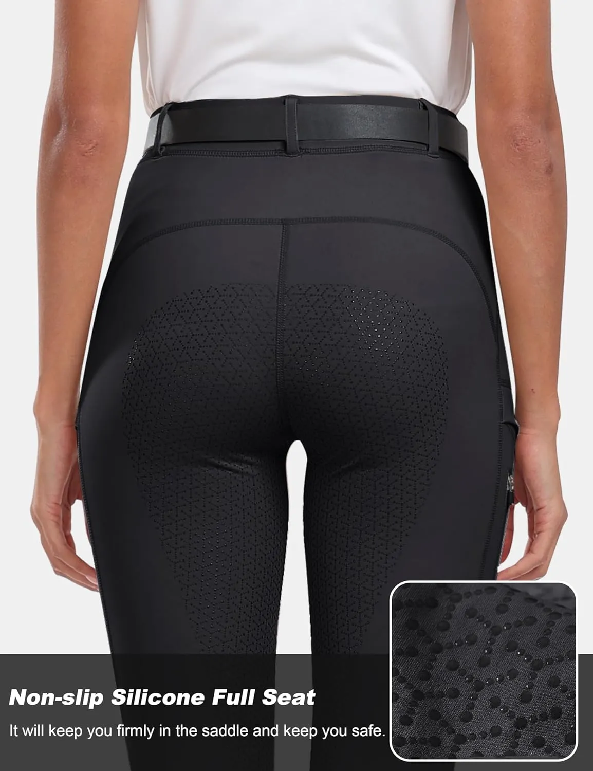 MoFiz Women's Silicone Full Seat Horse Riding Pants Zipper Pockets Equestrian Breeches Riding Tights