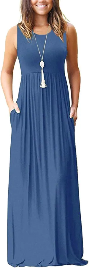 MOLERANI Women's Loose Plain Maxi Dresses Casual Long Dresses with Pockets