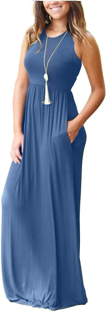 MOLERANI Women's Loose Plain Maxi Dresses Casual Long Dresses with Pockets