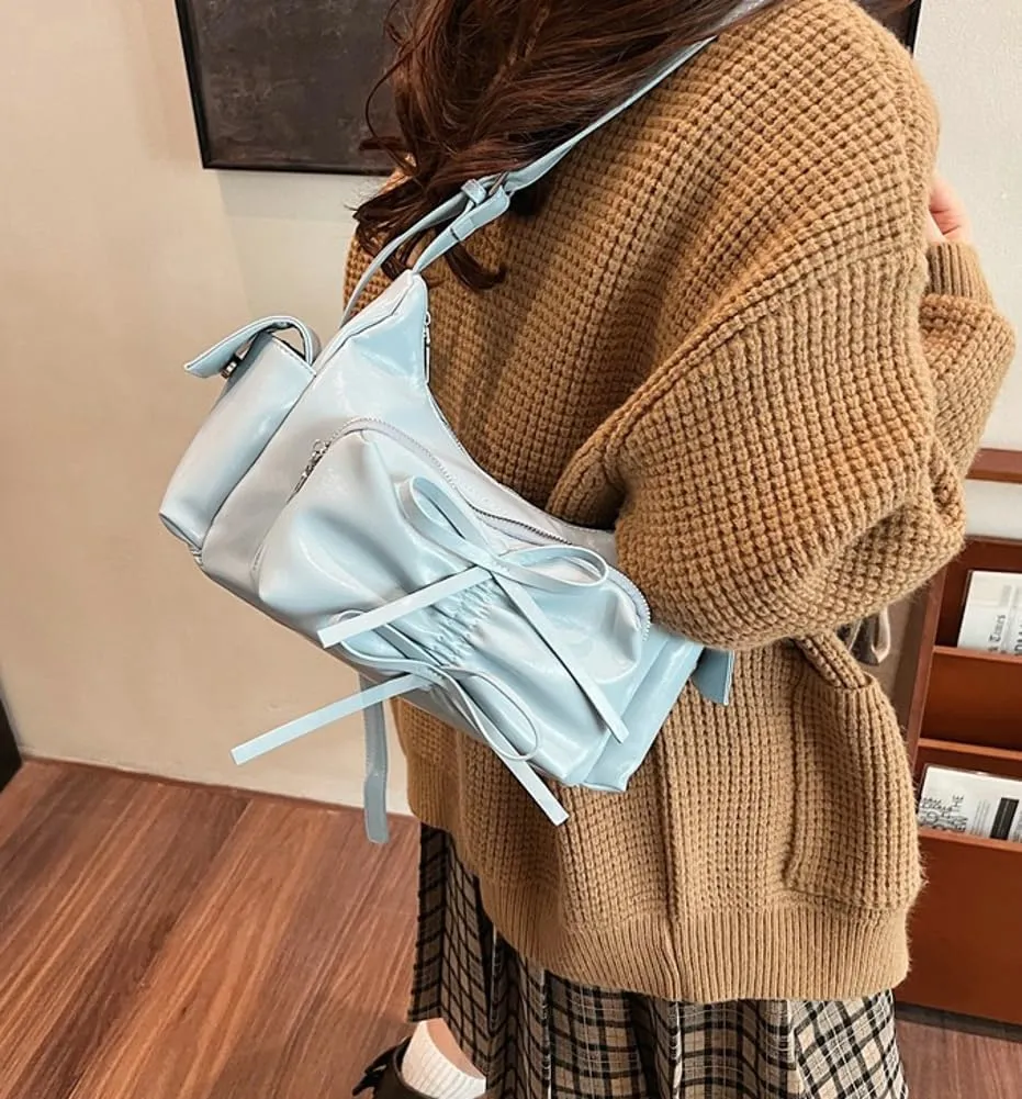 Molodo Crossbody Bags for Women Bow Bag Purses for Women Trendy Chic Shoulder Bag Burgundy Purse Pleated Handbag Underarm Bag
