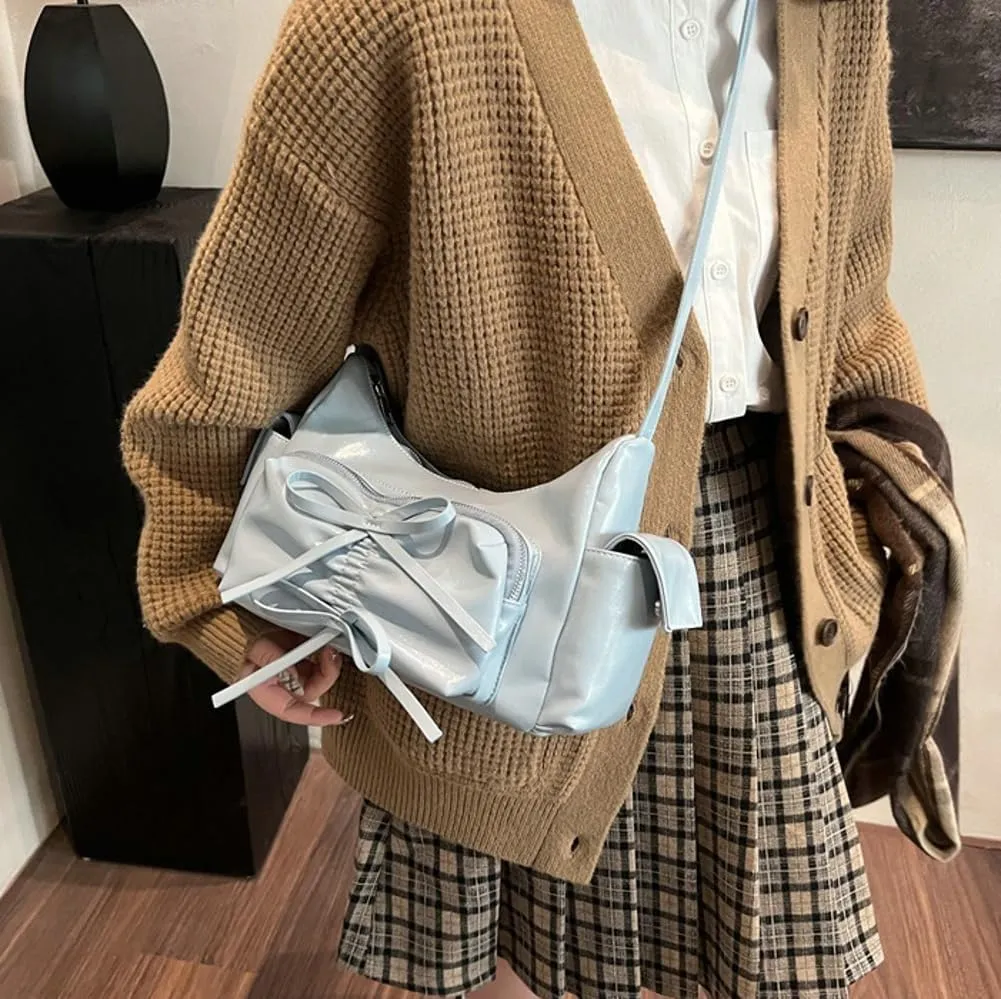 Molodo Crossbody Bags for Women Bow Bag Purses for Women Trendy Chic Shoulder Bag Burgundy Purse Pleated Handbag Underarm Bag