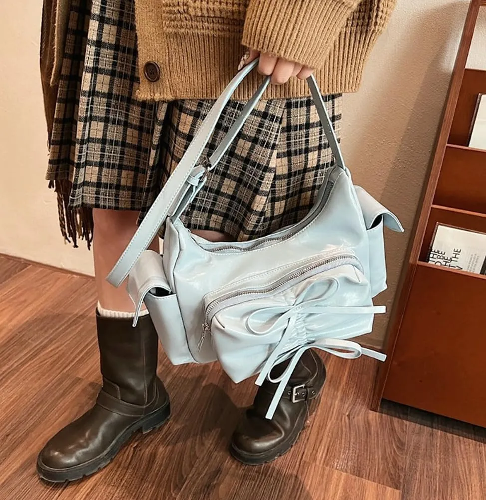 Molodo Crossbody Bags for Women Bow Bag Purses for Women Trendy Chic Shoulder Bag Burgundy Purse Pleated Handbag Underarm Bag