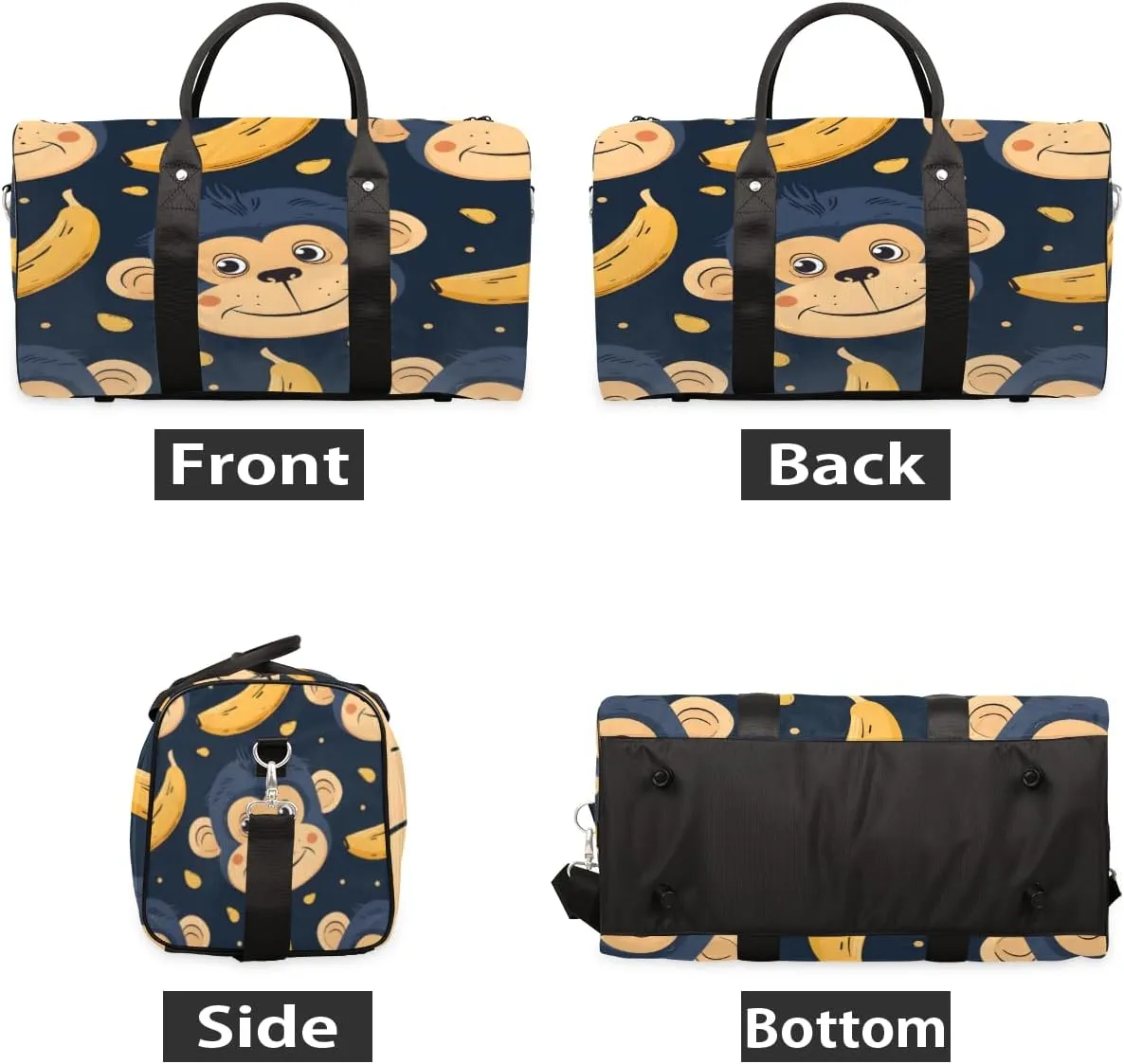 Monkey Travel Duffle Bag, Sports Gym Bags for Women Men, Carry On Weekender Overnight Bag, Banana Workout Hospital Airplane Trips Bag