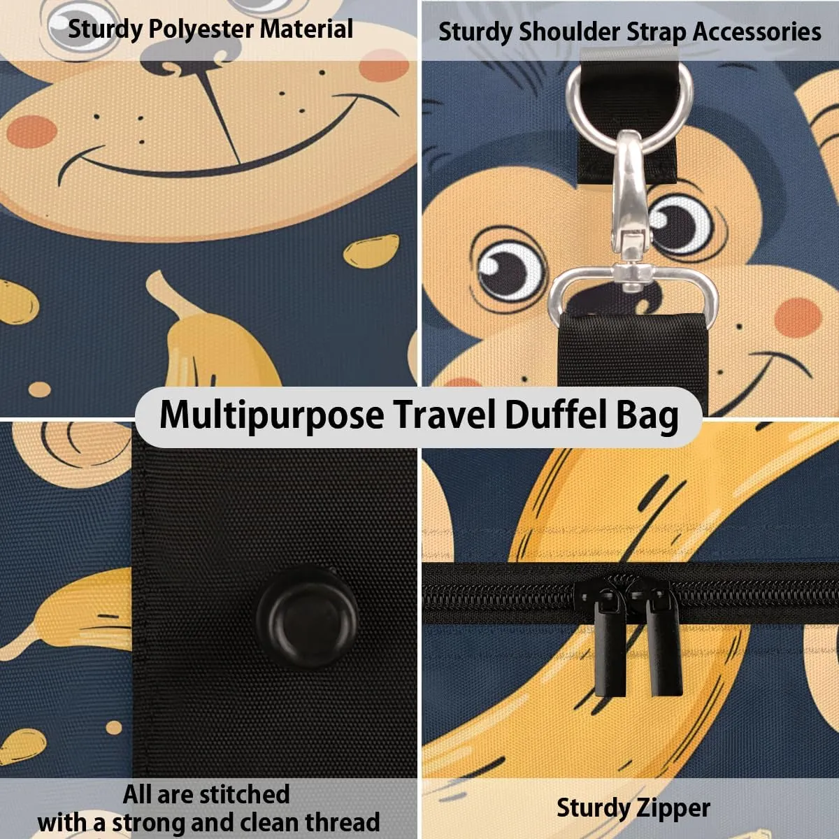 Monkey Travel Duffle Bag, Sports Gym Bags for Women Men, Carry On Weekender Overnight Bag, Banana Workout Hospital Airplane Trips Bag