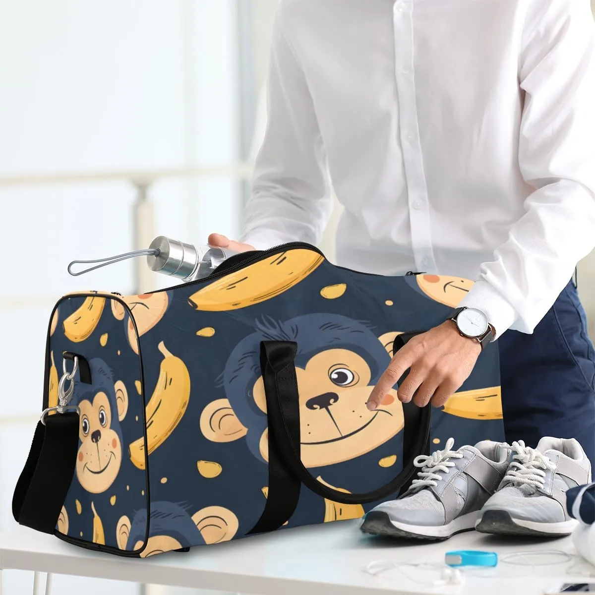 Monkey Travel Duffle Bag, Sports Gym Bags for Women Men, Carry On Weekender Overnight Bag, Banana Workout Hospital Airplane Trips Bag
