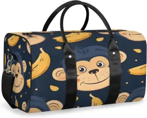 Monkey Travel Duffle Bag, Sports Gym Bags for Women Men, Carry On Weekender Overnight Bag, Banana Workout Hospital Airplane Trips Bag