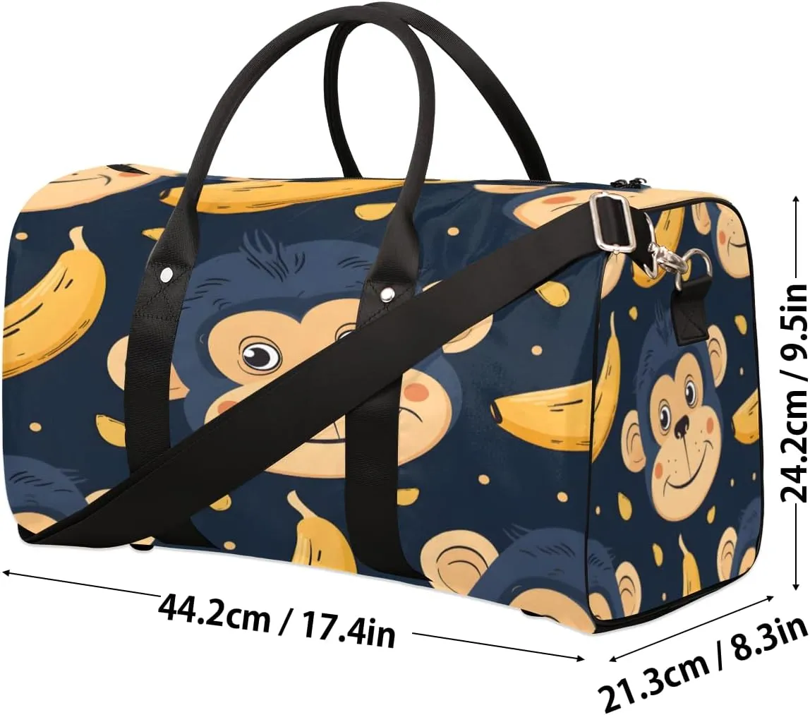 Monkey Travel Duffle Bag, Sports Gym Bags for Women Men, Carry On Weekender Overnight Bag, Banana Workout Hospital Airplane Trips Bag
