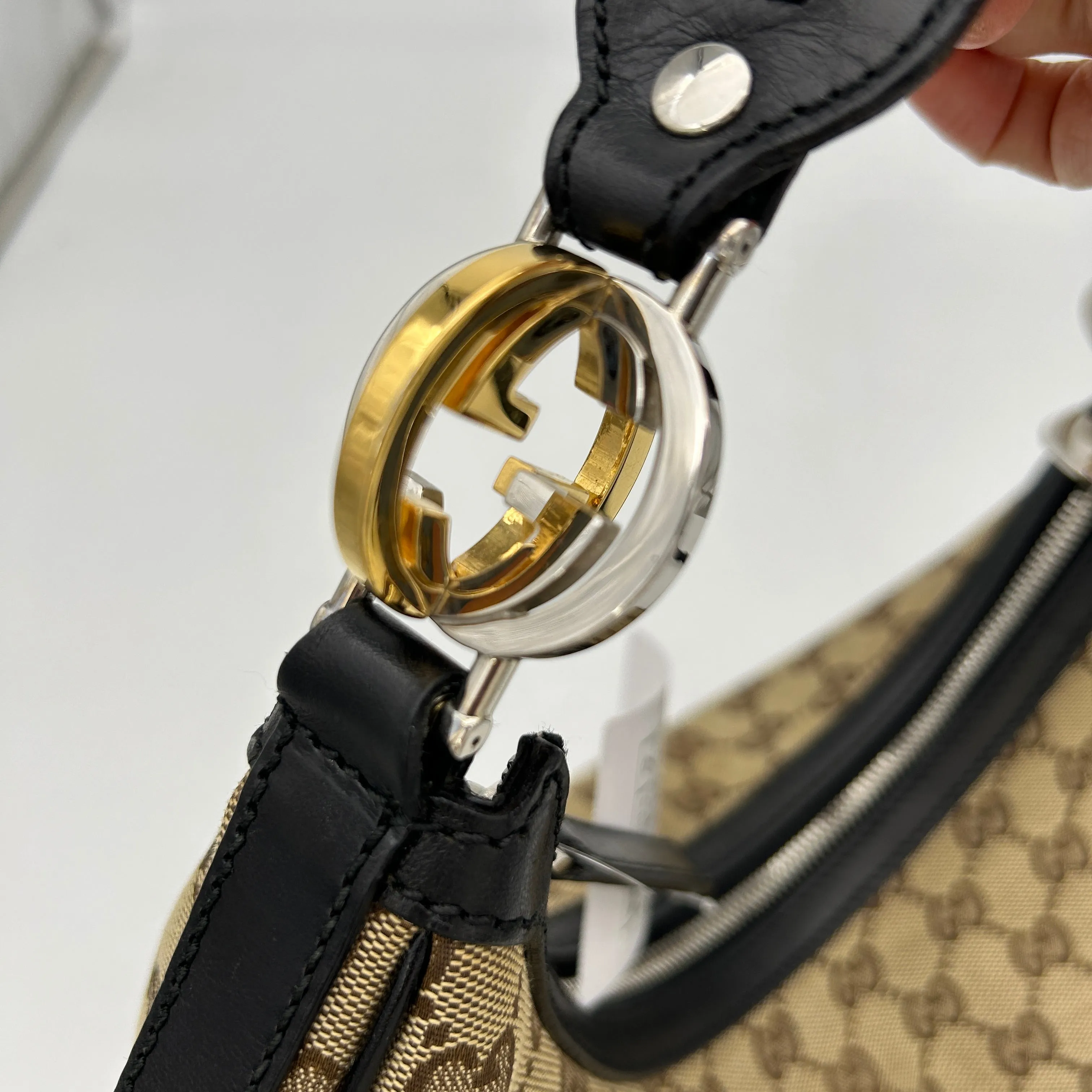Monogram Gucci GG Multi-device compatible Beige Low-cost Hobo Large Black Twins
