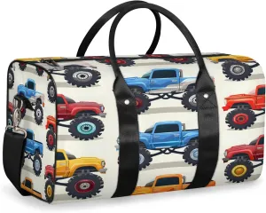 Monster Truck Cars Travel Duffle Bag, Sports Gym Bags for Women Men, Carry On Weekender Overnight Workout Airplane Trips Bag