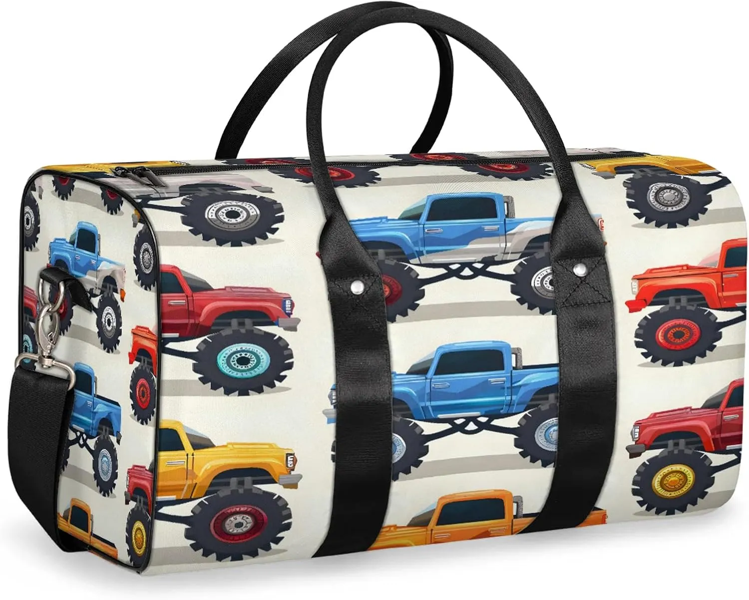 Monster Truck Cars Travel Duffle Bag, Sports Gym Bags for Women Men, Carry On Weekender Overnight Workout Airplane Trips Bag