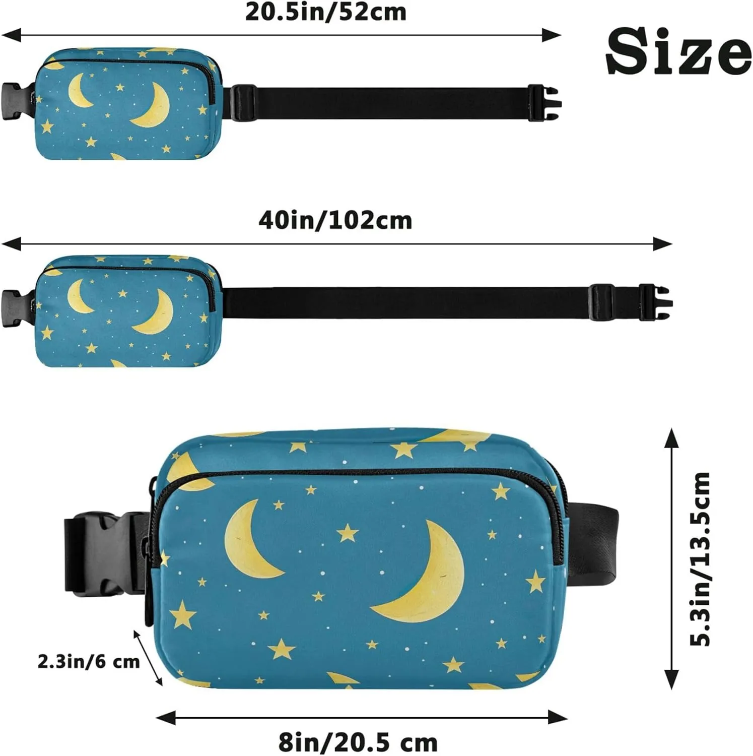 Moon Stars Night Blue Women Fanny Pack Waterproof Anti Theft Belt Bag Cute Cross Body Waist Purse