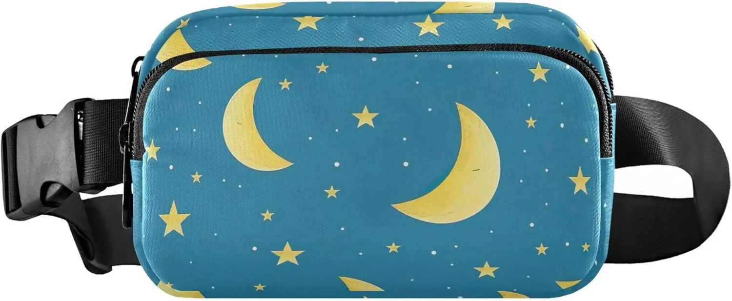 Moon Stars Night Blue Women Fanny Pack Waterproof Anti Theft Belt Bag Cute Cross Body Waist Purse