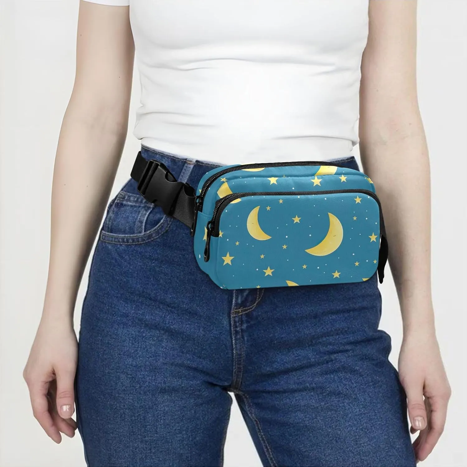 Moon Stars Night Blue Women Fanny Pack Waterproof Anti Theft Belt Bag Cute Cross Body Waist Purse