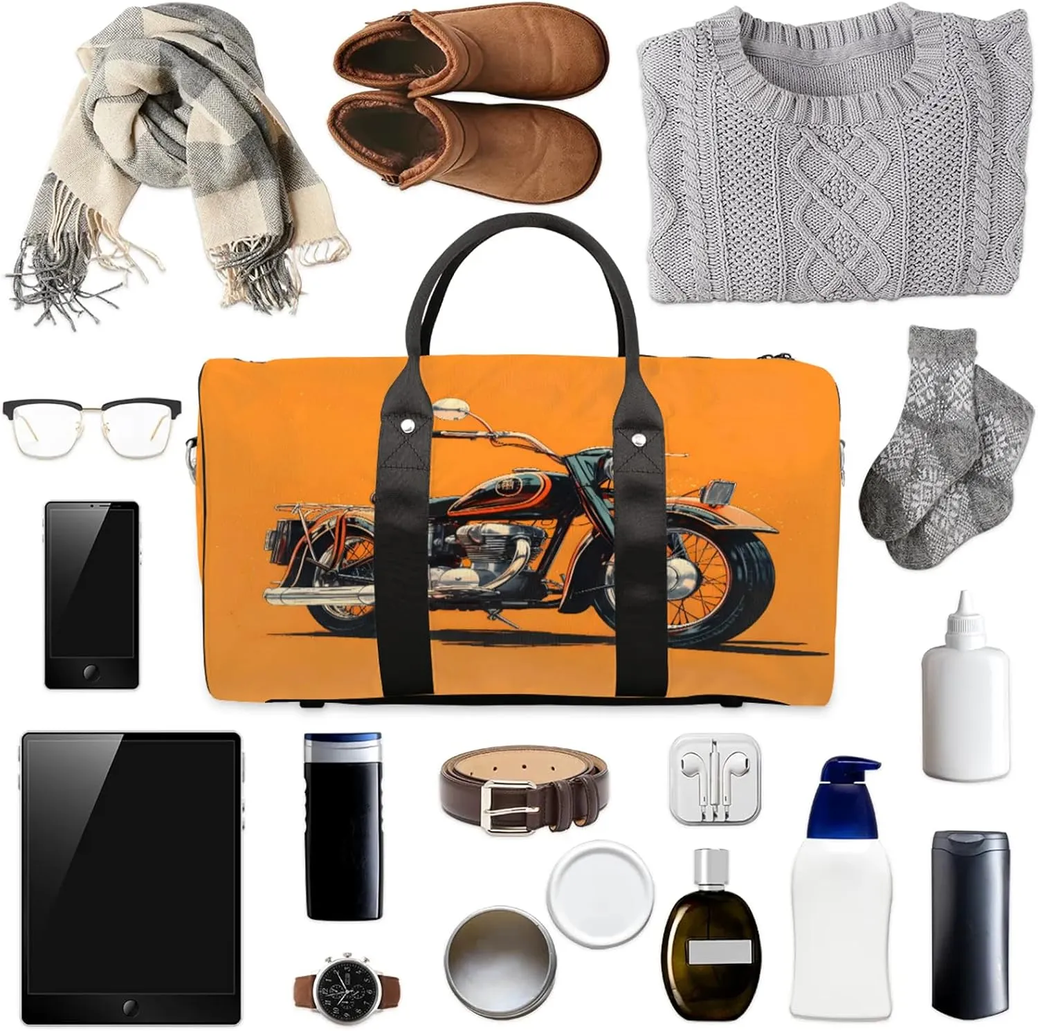 Motorcycle Theme Travel Duffle Bag, Sports Gym Bags for Women Men, Carry On Weekender Overnight Workout Airplane Trips Bag