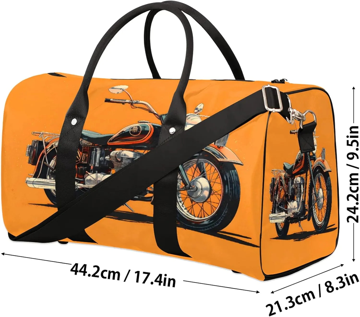 Motorcycle Theme Travel Duffle Bag, Sports Gym Bags for Women Men, Carry On Weekender Overnight Workout Airplane Trips Bag