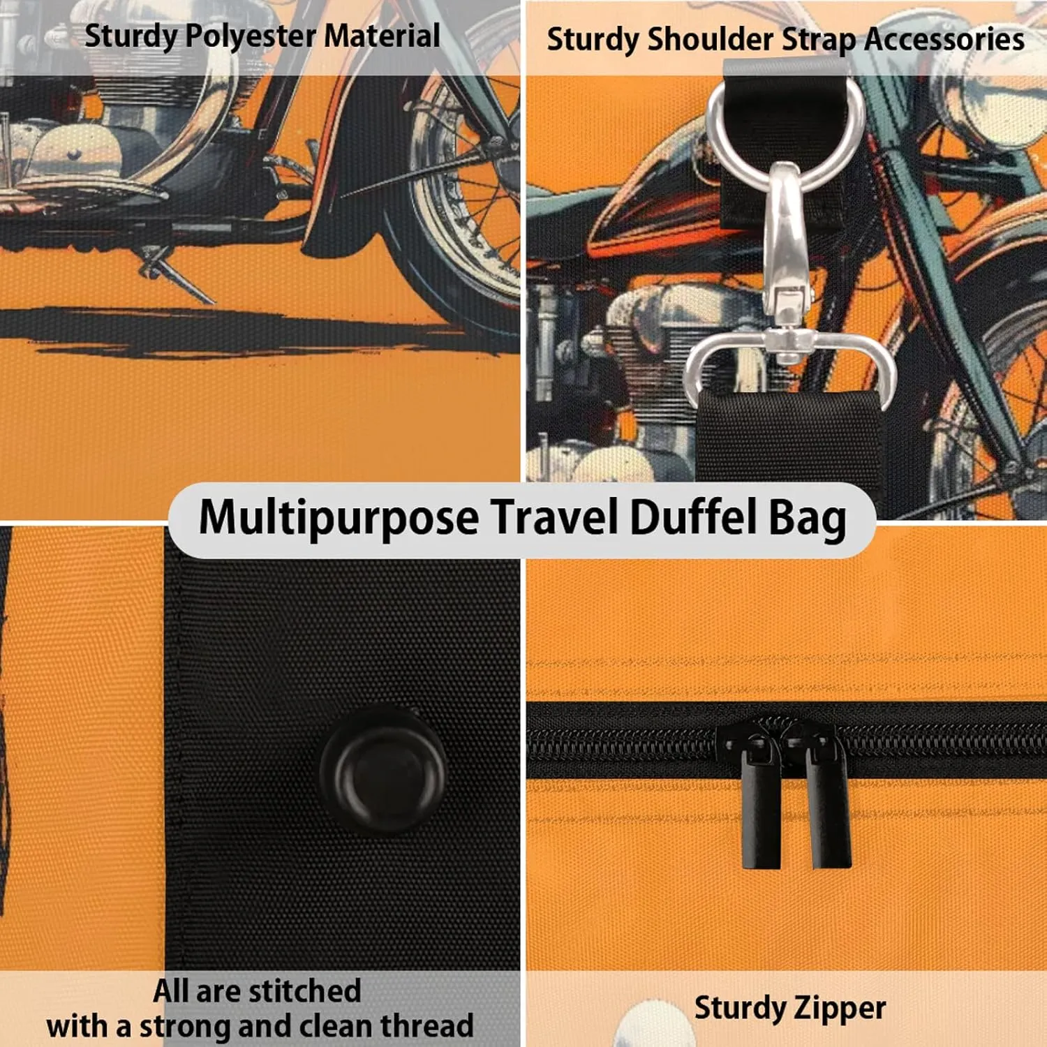 Motorcycle Theme Travel Duffle Bag, Sports Gym Bags for Women Men, Carry On Weekender Overnight Workout Airplane Trips Bag