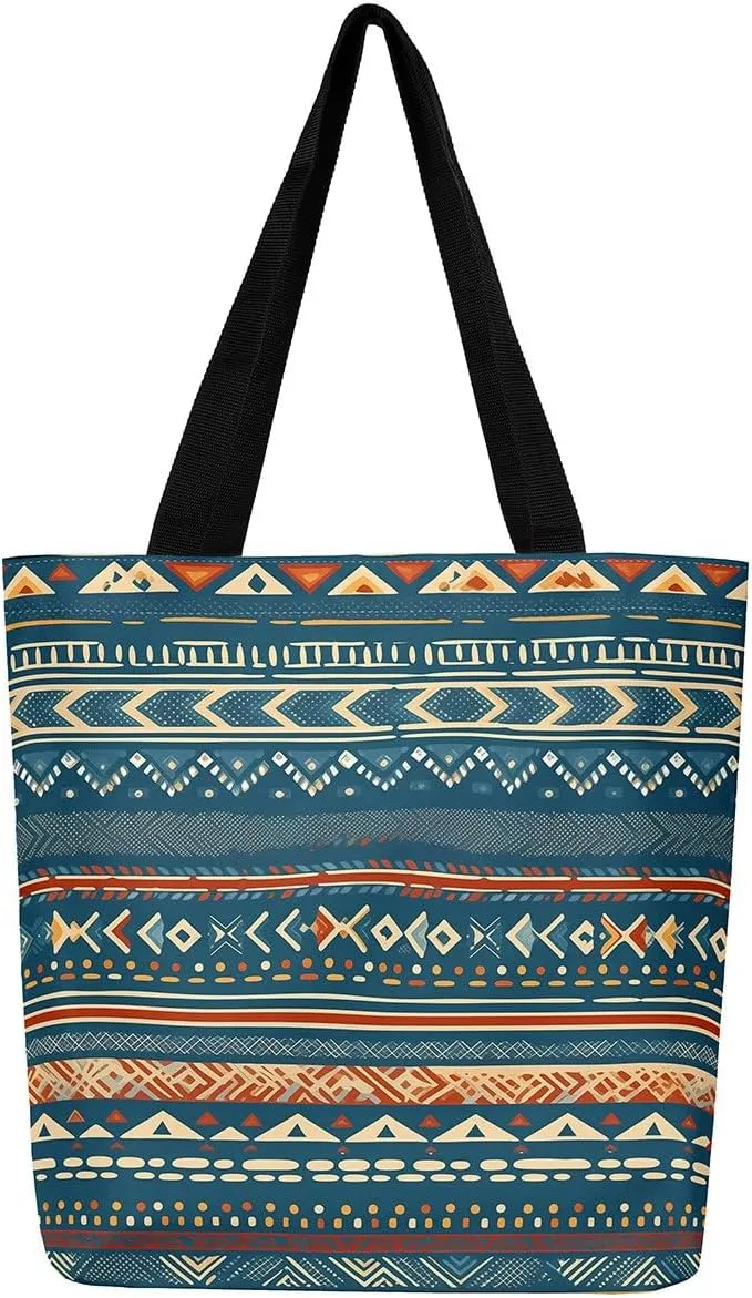 Mountain River Canvas Tote Bag for Women,Pineforest Waterproof Beach Bag Trees Gold Sun Lake Shoulder Bag