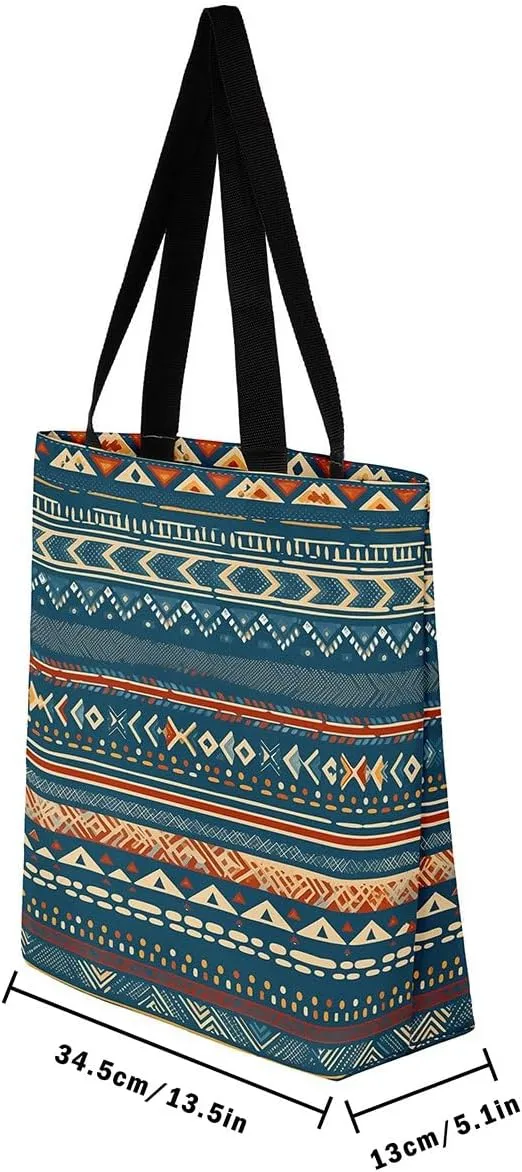 Mountain River Canvas Tote Bag for Women,Pineforest Waterproof Beach Bag Trees Gold Sun Lake Shoulder Bag