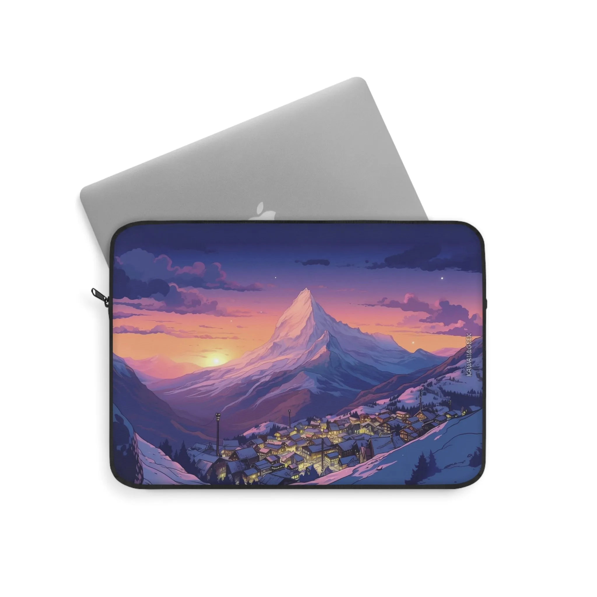 Mountain Village Laptop Sleeve - Protect Your Device in Style with a Serene Snowy Sunset