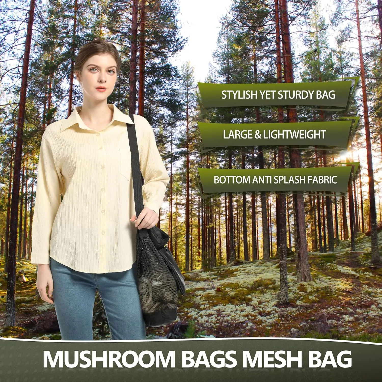 Mushroom Foraging Bag - Foraging Kit With Mesh Bag, Adjustable Shoulder Strap, Mushroom Basket With Smartphone Pocket - Mushroom Hunting Bag, Ideal Gift For Mushroom Foragers (Black 2 Pack)