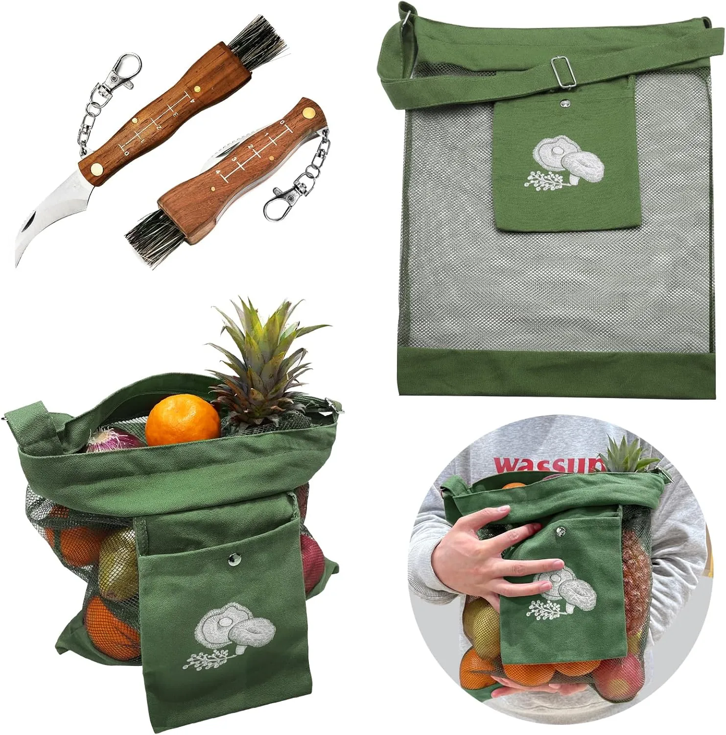 Mushroom Foraging Kit,Mushroom Hunting kit Includes Hunting Bag,Mushroom Knife for Harvesting Mushroom,(Green)