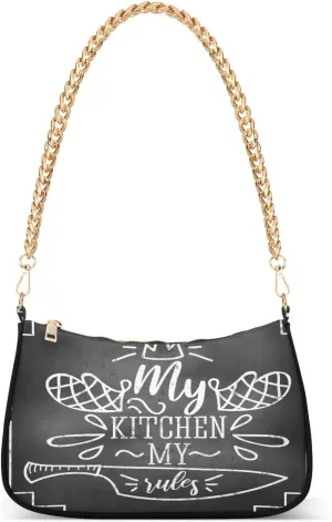 My Kitchen My Rules Womens Shoulder Bag for Women Hobo Tote Handbag Gold Chain Crossbody Bag with Zipper Clutch Purse Handbags