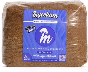 Mycelium Mushroom Growing Kit I Alder & Soy Hull Substrate with Rye Berries I High Yield Proprietary Mix I All-in-One Organic Mushroom Grow Bag for Starter & Pro Home Growers, 5lbs