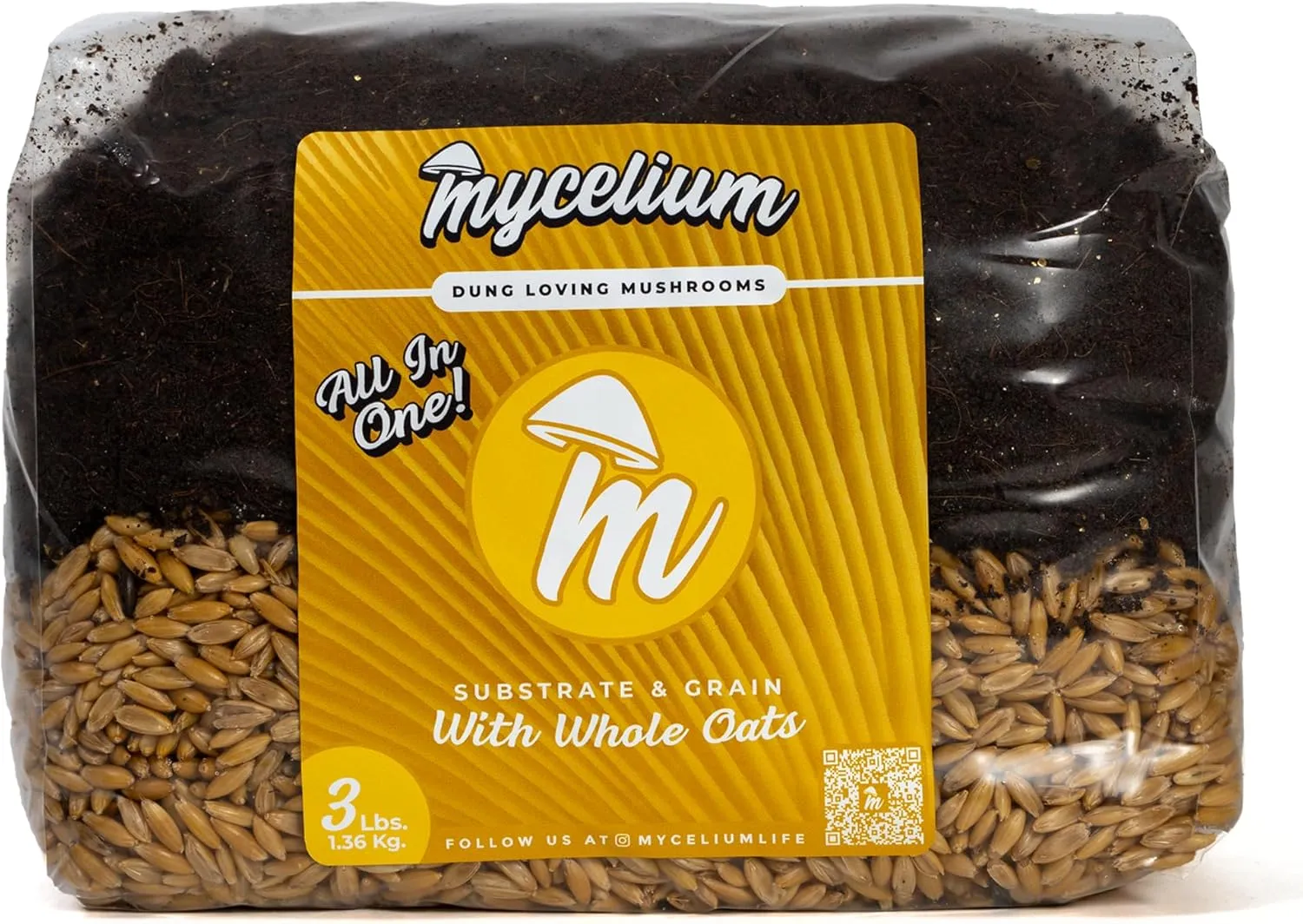 Mycelium Mushroom Growing Kit I CVG Substrate (Coco Coir, Vermiculite, Gypsum) with Whole Oats Grain I High Yield Proprietary Mix I Sterilized Mushroom Grow Bag for Starter & Pro Home Growers, 3lbs