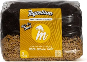 Mycelium Mushroom Growing Kit I CVG Substrate (Coco Coir, Vermiculite, Gypsum) with Whole Oats Grain I High Yield Proprietary Mix I Sterilized Mushroom Grow Bag for Starter & Pro Home Growers, 3lbs