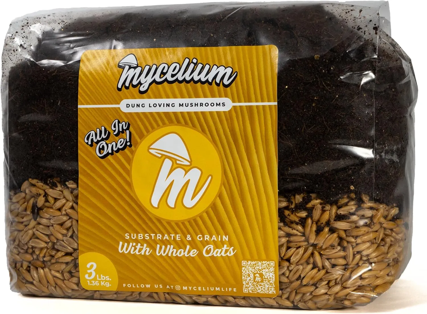 Mycelium Mushroom Growing Kit I CVG Substrate (Coco Coir, Vermiculite, Gypsum) with Whole Oats Grain I High Yield Proprietary Mix I Sterilized Mushroom Grow Bag for Starter & Pro Home Growers, 3lbs