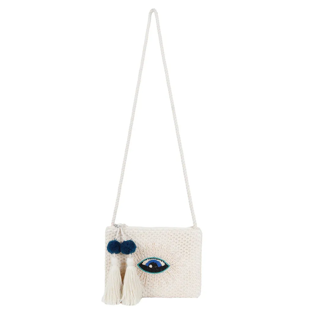 Natural Mesh Fabric Crossbody Sling Bag with Cotton Cord Long Handle – Stylish, Practical, and Eco-friendly
