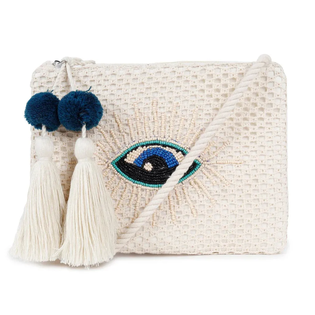 Natural Mesh Fabric Crossbody Sling Bag with Cotton Cord Long Handle – Stylish, Practical, and Eco-friendly