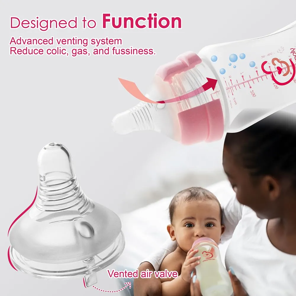 Nenesupply Natural Baby Bottles Newborn Feeding Bottles Slow Flow Breastfeeding Bottle for Breastfed Babies Wide Neck 9oz Anti Colic Level 2 Nipple for 1  Month Infant Replace Spectra Bottle Pumping