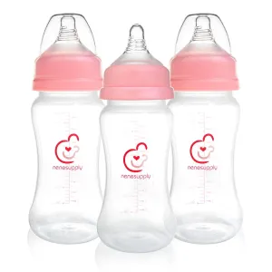 Nenesupply Natural Baby Bottles Newborn Feeding Bottles Slow Flow Breastfeeding Bottle for Breastfed Babies Wide Neck 9oz Anti Colic Level 2 Nipple for 1  Month Infant Replace Spectra Bottle Pumping
