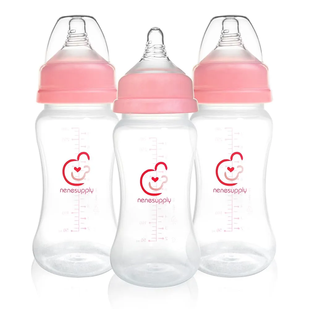 Nenesupply Natural Baby Bottles Newborn Feeding Bottles Slow Flow Breastfeeding Bottle for Breastfed Babies Wide Neck 9oz Anti Colic Level 2 Nipple for 1  Month Infant Replace Spectra Bottle Pumping