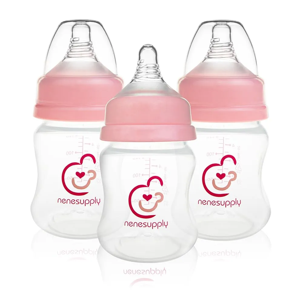 Nenesupply Natural Baby Bottles Newborn Flow Feeding Bottles Breastfeeding Bottle for Breastfed Babies Wide Neck 4.7oz Anti Colic Level 1 Nipple for 0  Month Infant Replace Spectra Bottles for Pumping